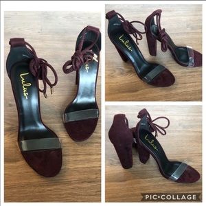 Lulus plum suede chunky heels